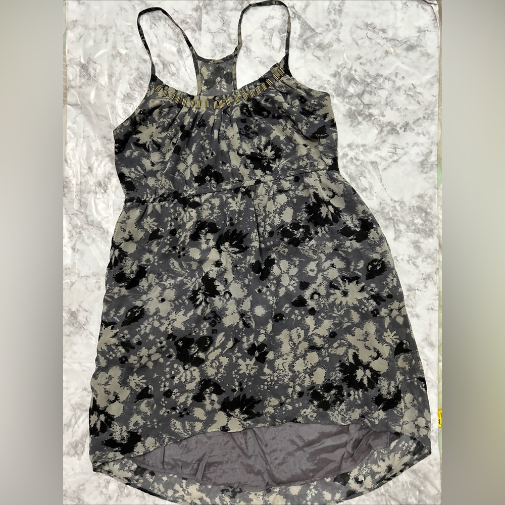 Anthropologie Ecote Tank Dress Spaghetti Strap Beaded Gray Scoop Neck  Sz S   29